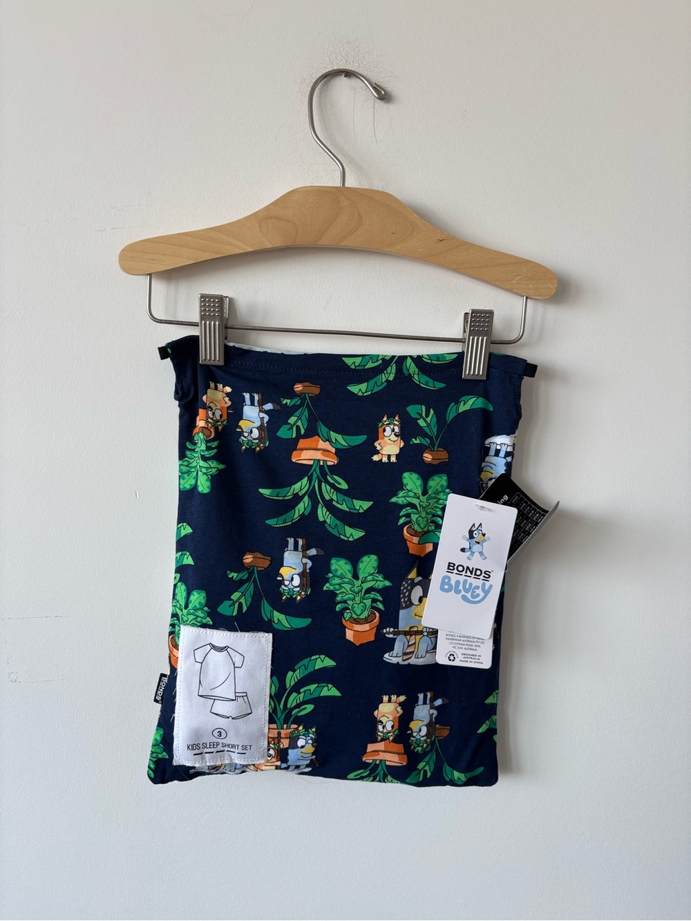 BONDS Navy Bluey Print Kids Sleep Shorts with Green Plants
